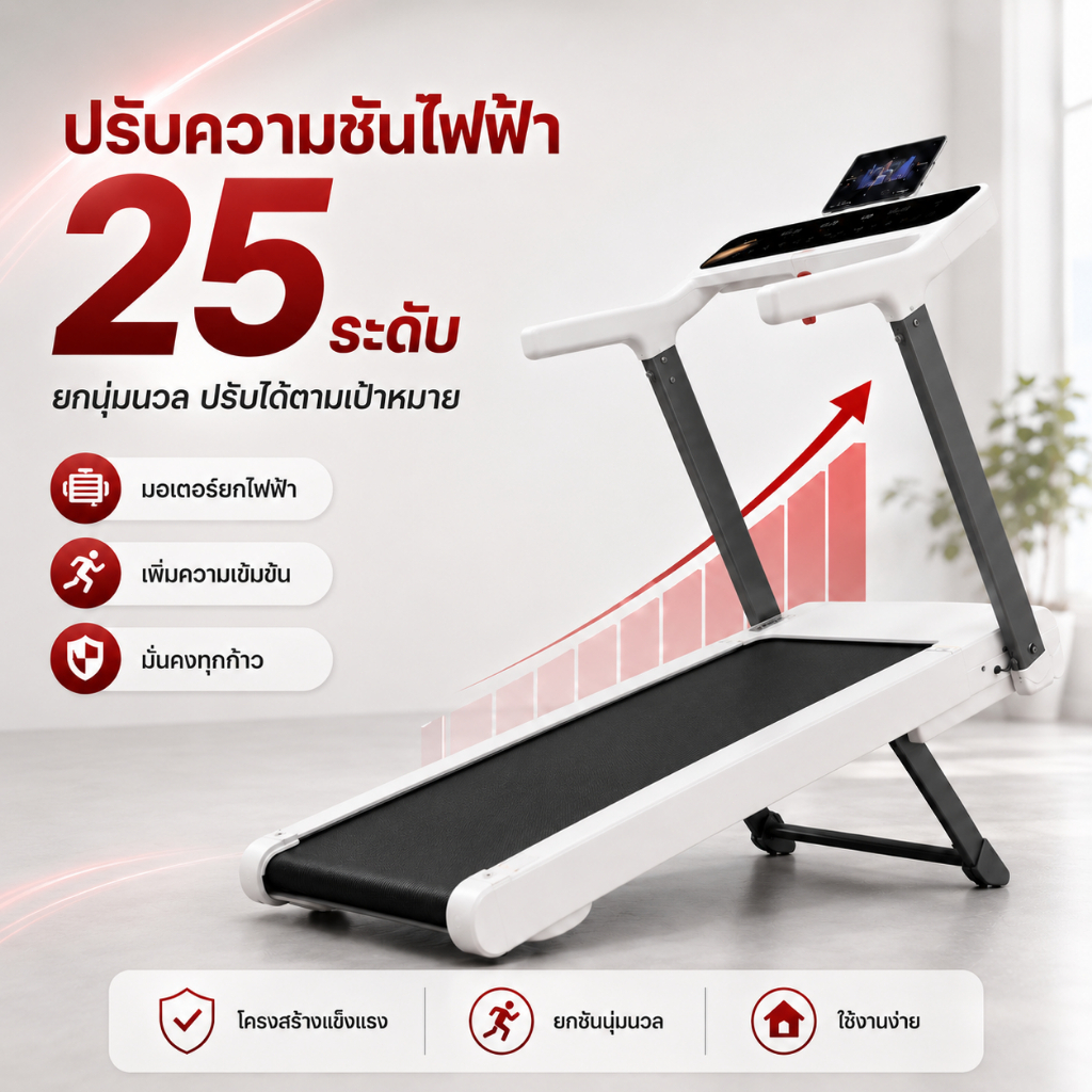 ลู่วิ่งไฟฟ้า U4 สายพานกว้างพิเศษ 50cm ระบบกันกระแทกนุ่มนวล ปรับความชันไฟฟ้า 25 ระดับ โครงสร้างแข็งแรง ลู่วิ่งออกกำลังกายในบ้าน Treadmill - Image 2