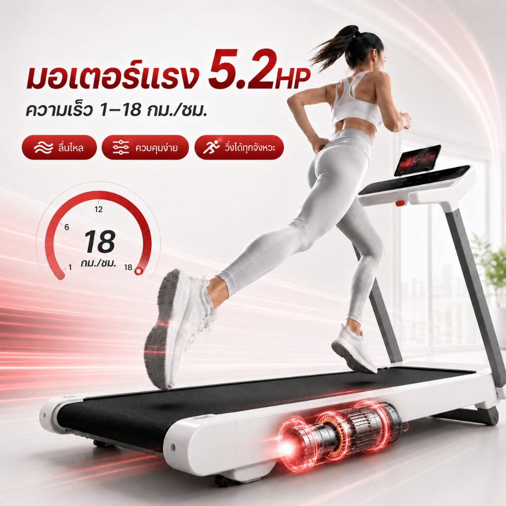 ลู่วิ่งไฟฟ้า U4 สายพานกว้างพิเศษ 50cm ระบบกันกระแทกนุ่มนวล ปรับความชันไฟฟ้า 25 ระดับ โครงสร้างแข็งแรง ลู่วิ่งออกกำลังกายในบ้าน Treadmill - Image 5